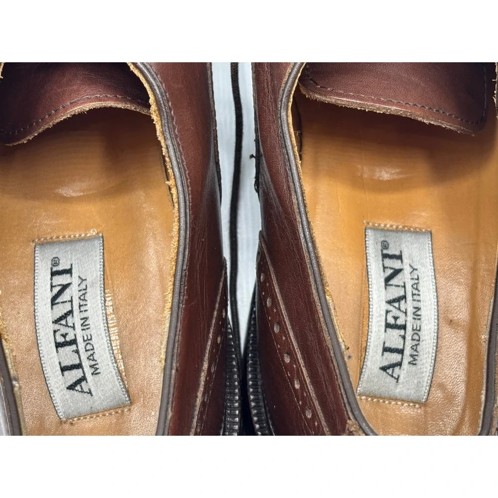 Alfani Men's Brown Cap Toe Oxford Dress Shoes Made in Italy Leather Lace Up